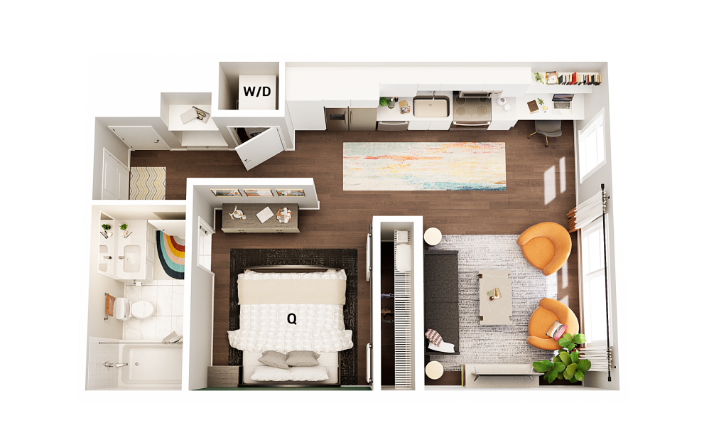 A0 - Studio floorplan layout with 1 bathroom and 620 square feet (Finish Scheme 1
)