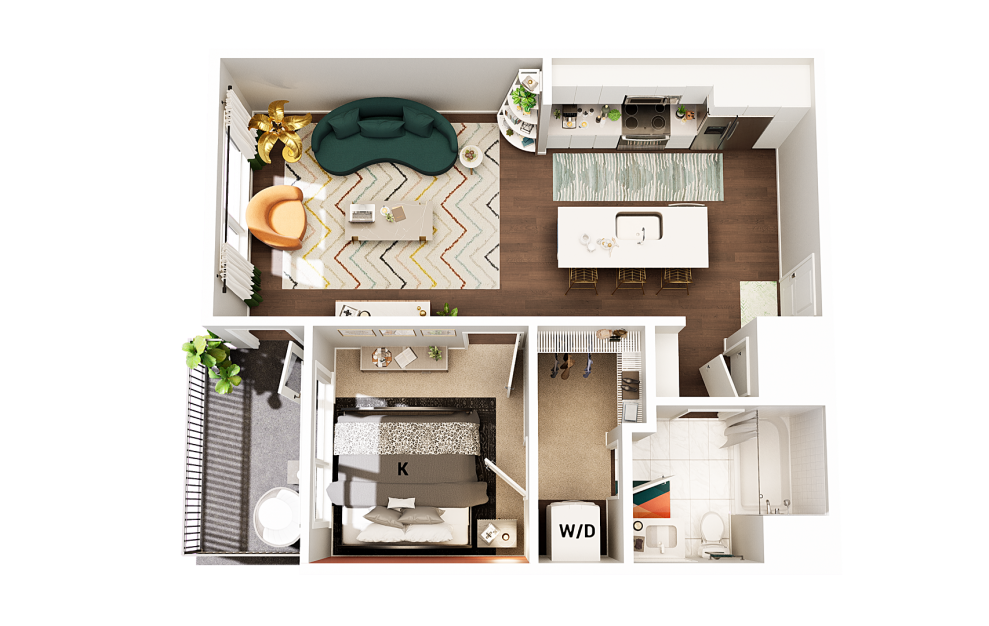 A1 - 1 bedroom floorplan layout with 1 bath and 748 square feet. (Finish Scheme 1)