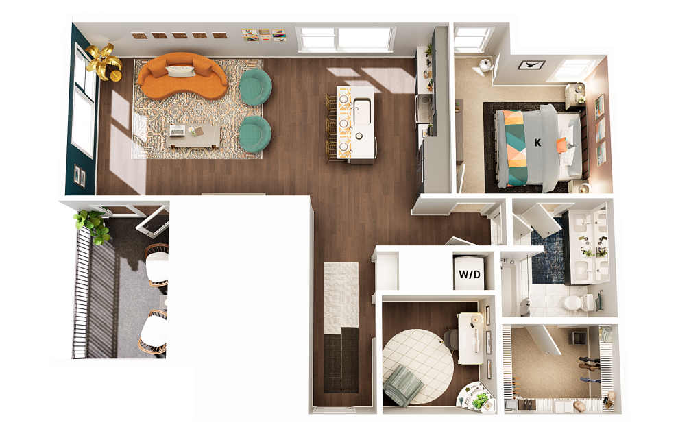 A2 - 1 bedroom floorplan layout with 1 bath and 999 square feet. (Finish Scheme 2)
