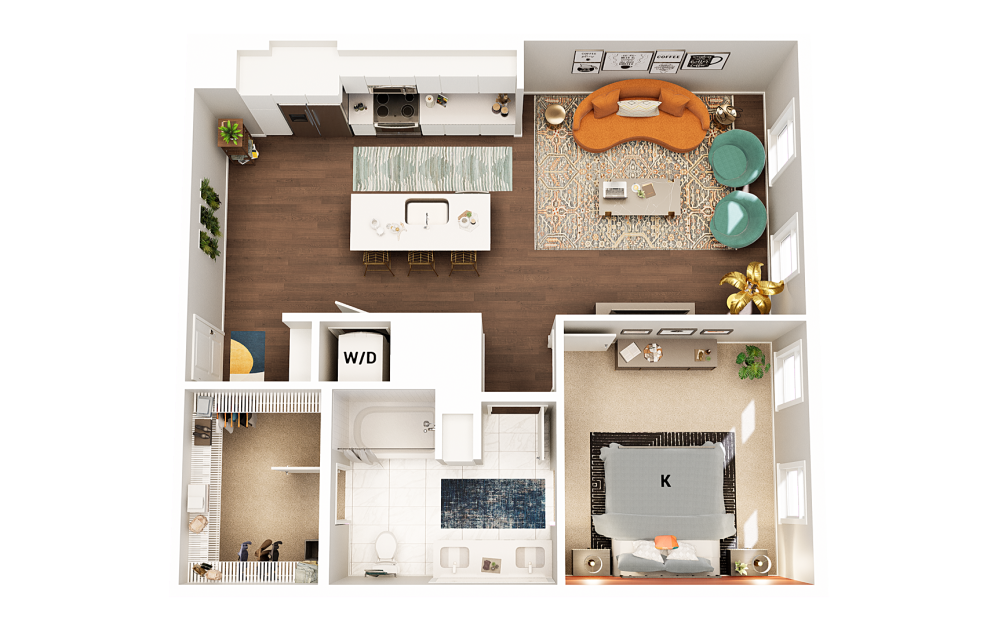 A3 - 1 bedroom floorplan layout with 1 bathroom and 875 square feet (Finish Scheme 1
)