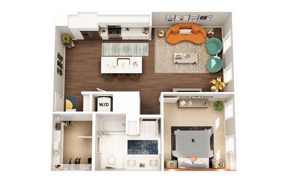 A3 - 1 bedroom floorplan layout with 1 bath and 875 square feet. (Finish Scheme 1)