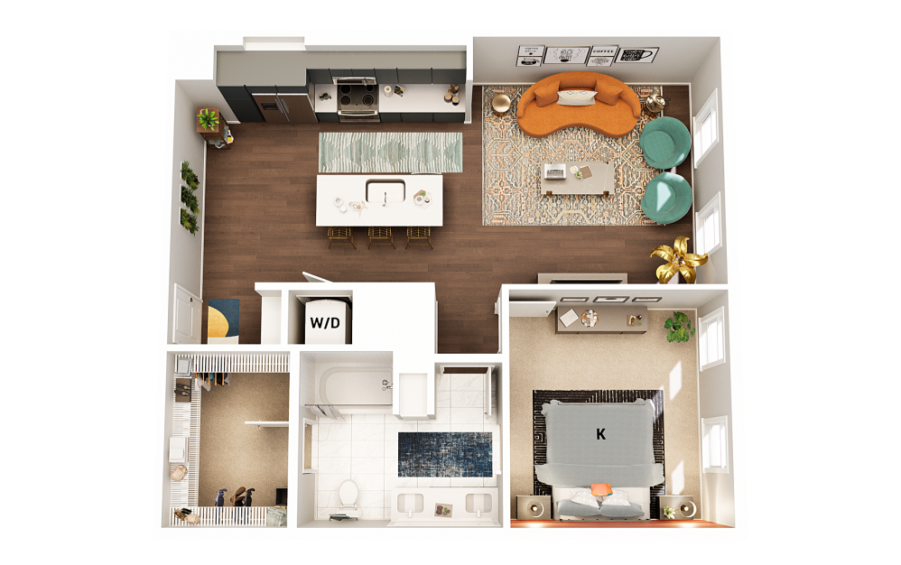 A3 - 1 bedroom floorplan layout with 1 bathroom and 875 square feet (Finish Scheme 2)