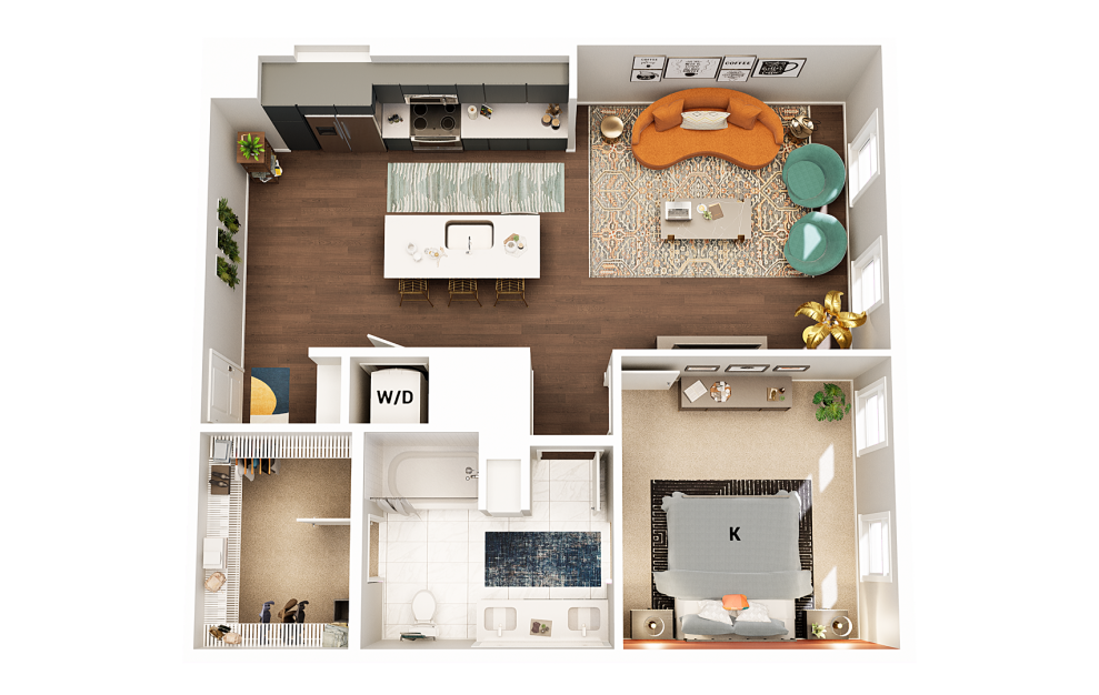 A3 - 1 bedroom floorplan layout with 1 bath and 875 square feet. (Finish Scheme 2)
