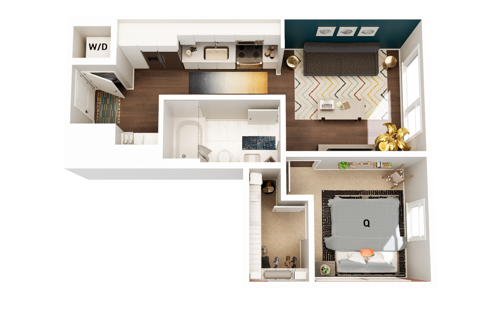 A4 - 1 bedroom floorplan layout with 1 bathroom and 572 square feet (Finish Scheme 1
)