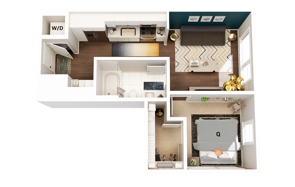 A4 - 1 bedroom floorplan layout with 1 bath and 572 square feet. (Finish Scheme 1)