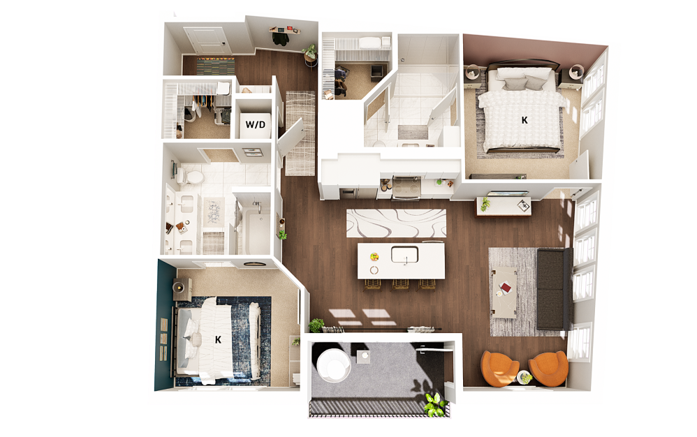 B1 - 2 bedroom floorplan layout with 2 bathrooms and 1054 square feet (Finish Scheme 1
)