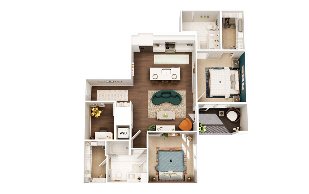 B2 - 2 bedroom floorplan layout with 2 bathrooms and 1101 square feet (Finish Scheme 1
)