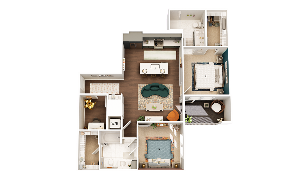 B2 - 2 bedroom floorplan layout with 2 bathrooms and 1101 square feet (Finish Scheme 2)