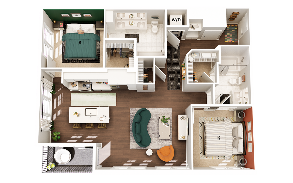 B3 - 2 bedroom floorplan layout with 2 bathrooms and 1079 square feet (Finish Scheme 1
)