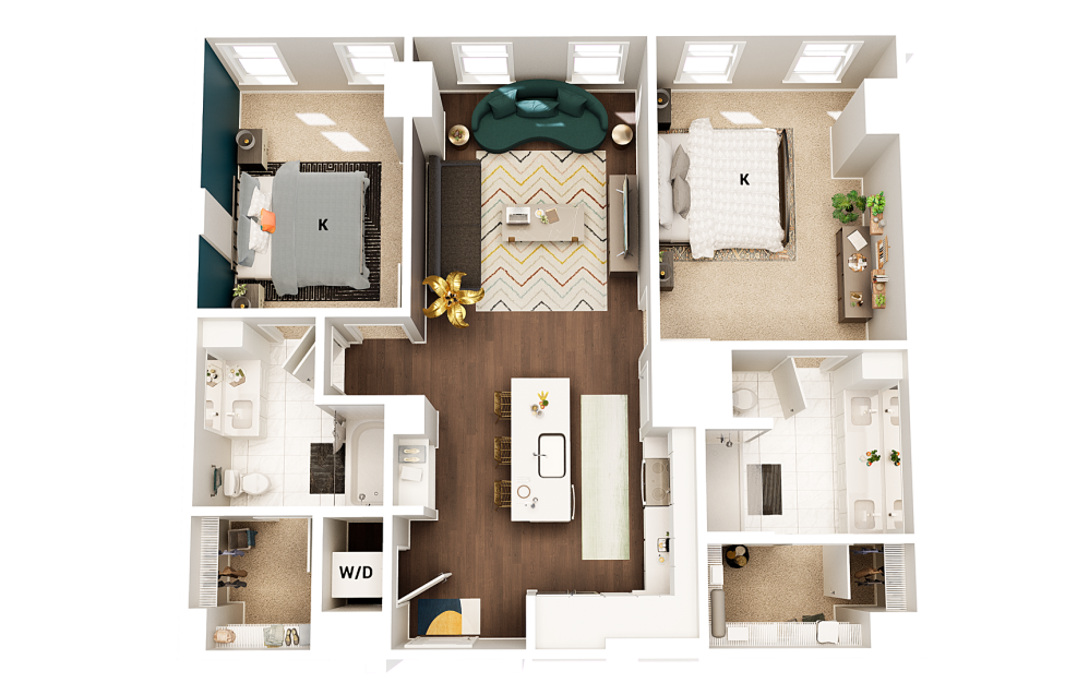 B5 - 2 bedroom floorplan layout with 2 bathrooms and 1123 square feet (Finish Scheme 1
)